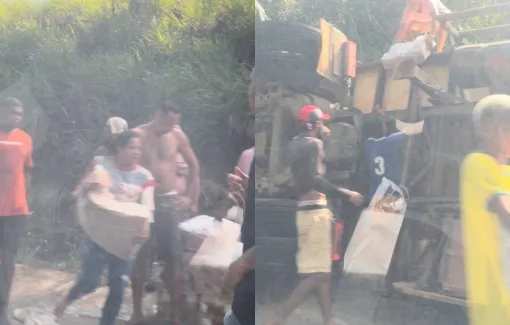 Carreta carregada de frango tomba e é saqueada na BR-101 