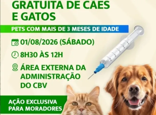 Busca Vida realiza campanha gratuita de vacinação antirrábica para cães e gatos neste sábado