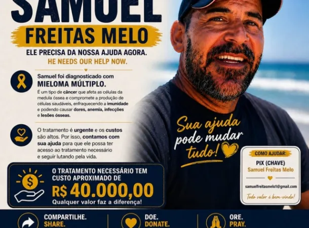 Samuel Freitas Melo precisa urgentemente de doações de sangue e ajuda para tratamento