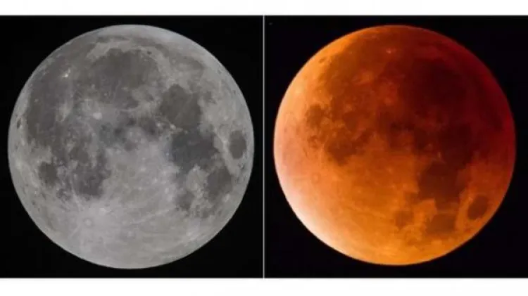 Getty Images Quando acontece um eclipse total, a Lua fica com um tom avermelhado